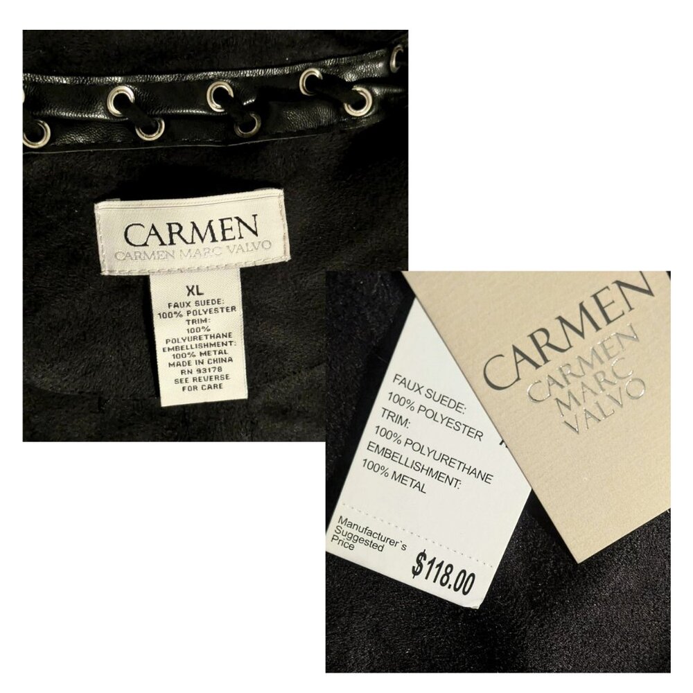 {Carmen Marc Valvo} Black Faux Suede Open Vest  (NWT!) XL | Gothic Designer - Picture 2 of 3